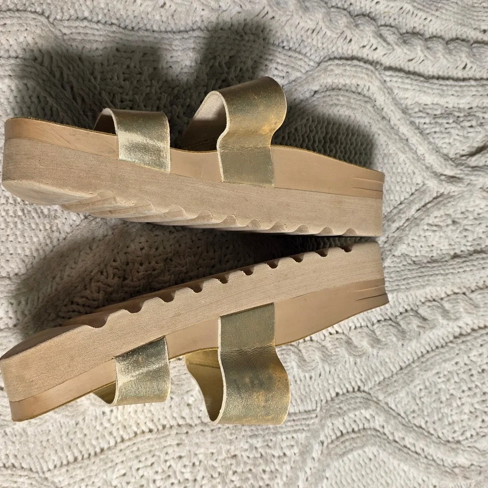 Reef Cushion Vista Hi Gold Metallic Platform Slide Sandals Womens 10‎